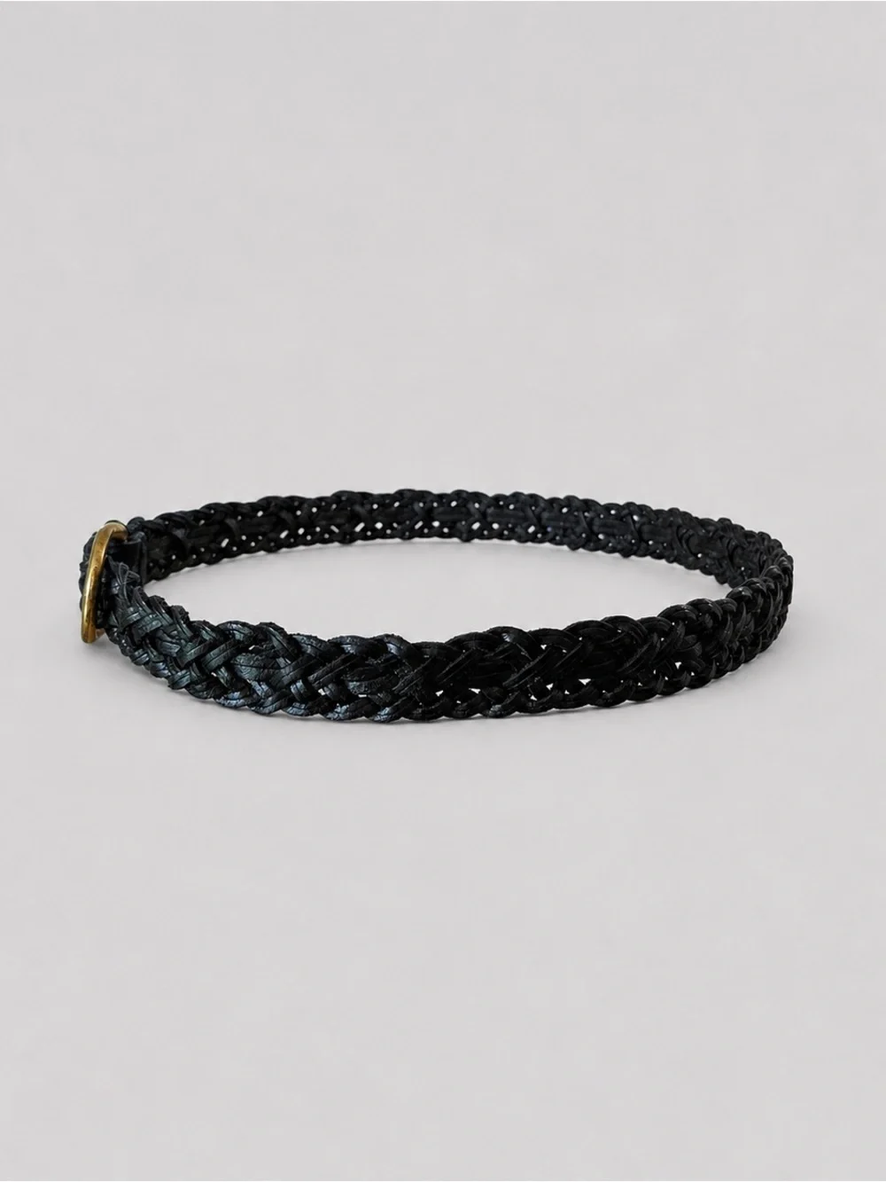 Capezio Black Braided Leather Belt M/L Gold Tone Buckle Vintage Italian Made